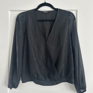 Madewell Metallic Black Wrap Blouse
